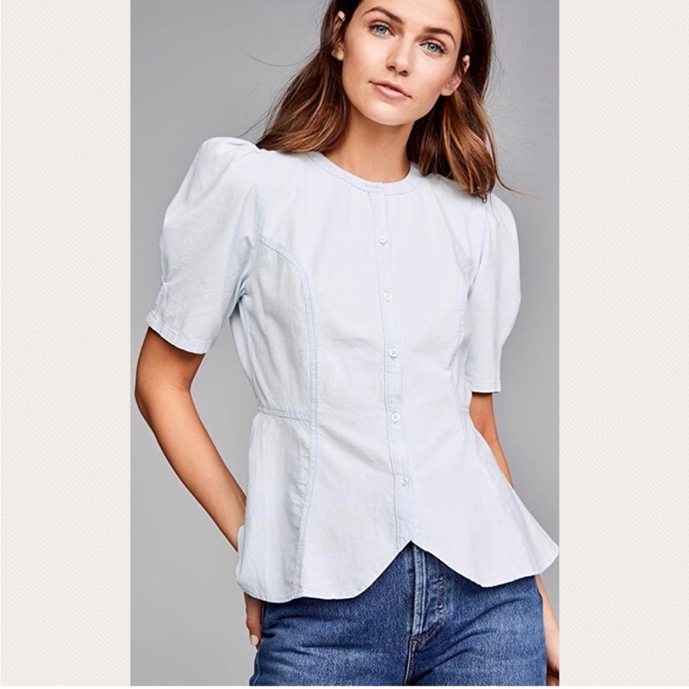 EUC Citizens of Humanity x Anthropologie Fran Blue Chambray Puff Sleeve USA